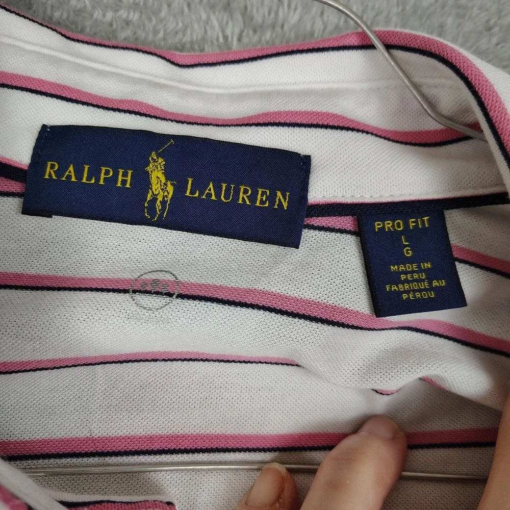 Polo‎ Ralph Lauren Shirt Short Sleeve  Pro-fit JR. Classic AJGA Sz L Pink Stripe